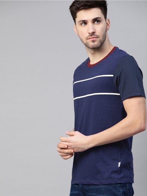 

Harvard Men Navy Blue & Off White Cotton Striped T-shirt