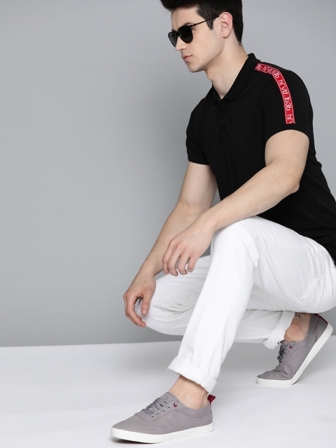 

Harvard Men Black Pure Cotton Solid Polo Collar Pure Cotton T-shirt