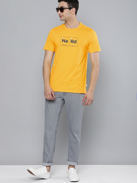 

Harvard Men Mustard Yellow Printed Round Neck T-shirt