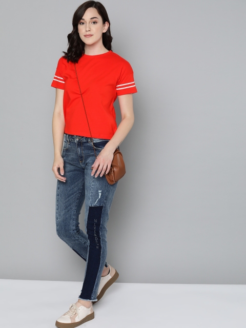 

Harvard Women Red Solid Pure Cotton Round Neck T-shirt