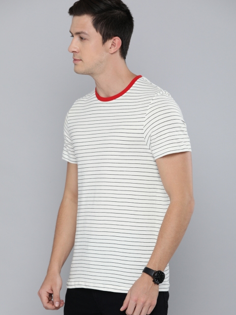 

Harvard Men White & Black Striped Round Neck T-shirt