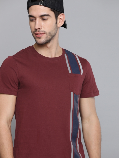 

Harvard Men Maroon & Navy Blue Striped Pure Cotton Round Neck T-shirt