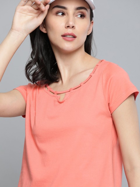 

Harvard Coral Pink Keyhole Neck Pure Cotton Top