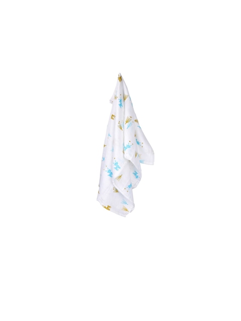 

Polka Tots White & Blue Printed Organic Muslin Cotton Swaddle Baby Wrap Sustainable Blanket