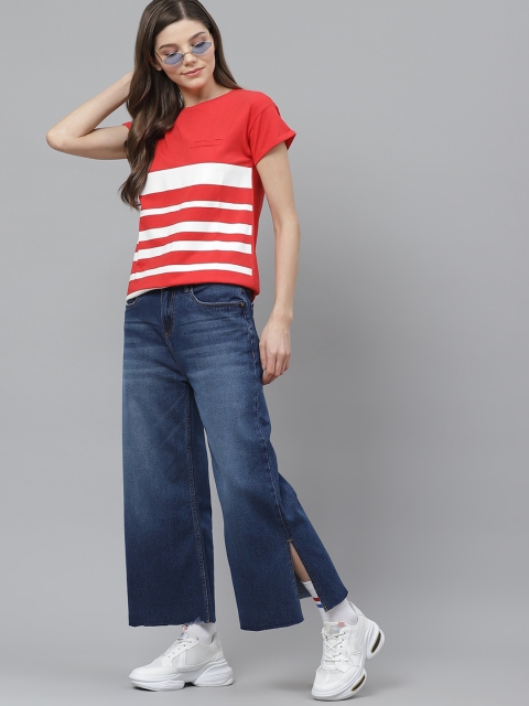 

Harvard Women Red & White Striped Round Neck T-shirt