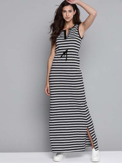 

Harvard Black & White Pure Cotton Striped Maxi Dress