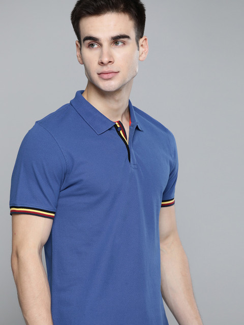 

Harvard Men Blue Solid Pure Cotton Polo Collar Pure Cotton T-shirt