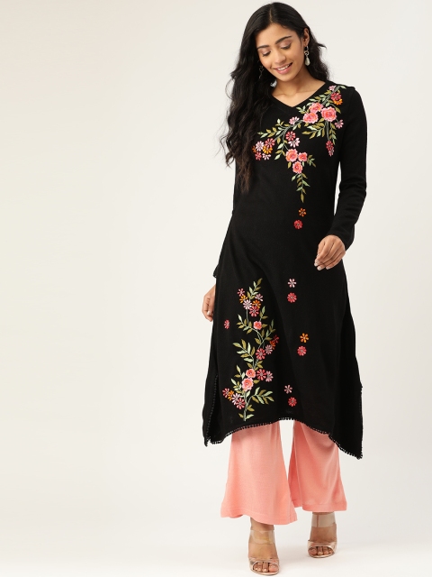 

Laabha Women Black & Pink Knitted Embroidered Winter Kurta with Palazzos