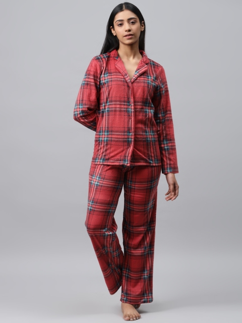 

Marks & Spencer Women Red & Green Checked Winter Night suit