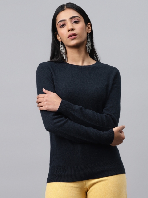 

Marks & Spencer Women Navy Blue Cashmere Solid Pullover Sweater