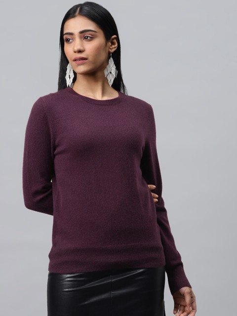 

Marks & Spencer Women Aurbergine Cashmere Solid Pullover Sweater, Purple