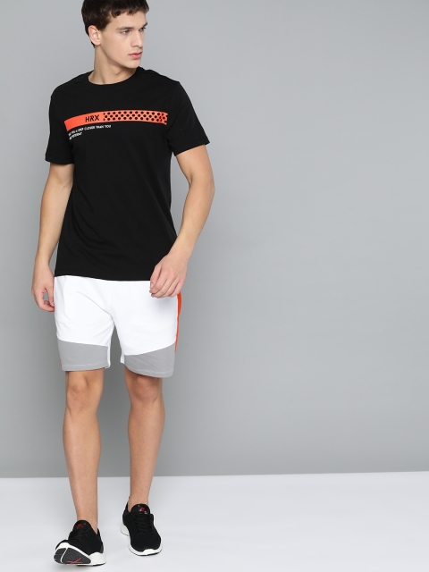 

HRX By Hrithik Roshan Men Optic White Colourblock Regular Fit Mid-Rise Bio-Wash Lifestyle Shorts