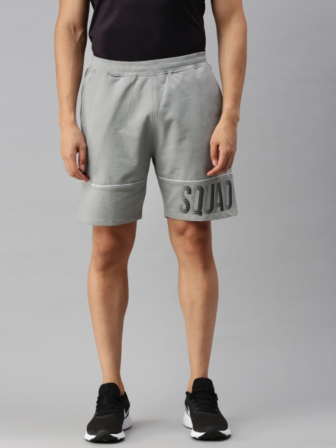 

HRX By Hrithik Roshan Men Grey Typographic Regular Fit Mid-Rise Bio-Wash Lifestyle Shorts