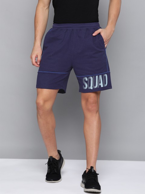 

HRX By Hrithik Roshan Men Mediva Blue Typographic Regular Fit Mid-Rise Bio-Wash Lifestyle Shorts, Navy blue