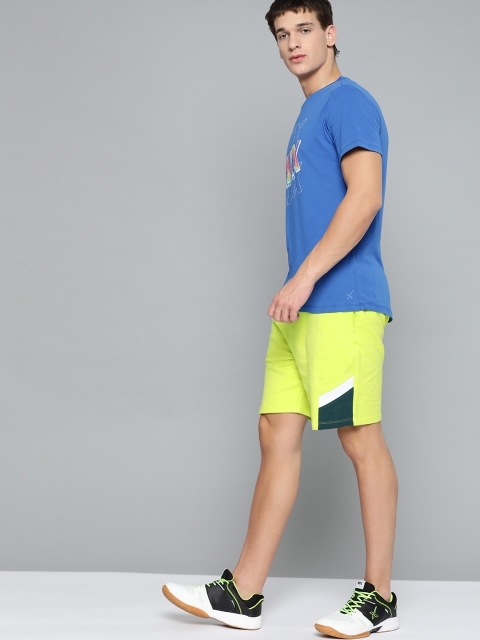 

HRX By Hrithik Roshan Men Wild Lime & Ponderosa Pine Colourblock Regular Fit Mid-Rise Bio-Wash Lifestyle Shorts, Fluorescent green