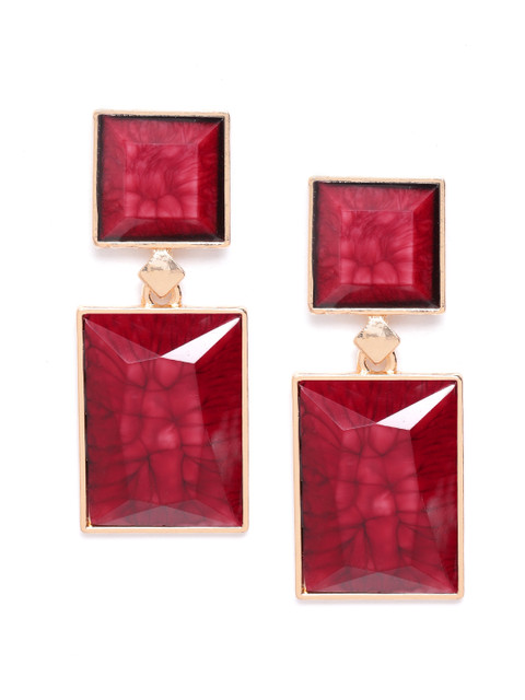 

YouBella Red Resin Print Geometric Drop Earrings