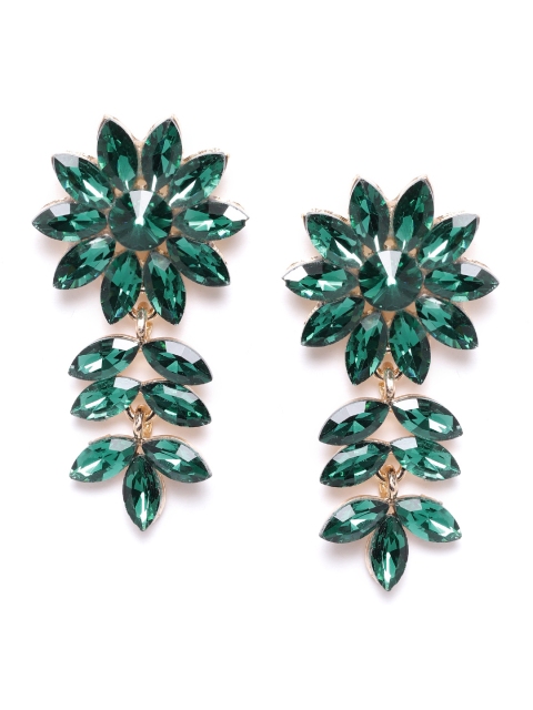 

YouBella Green Gold-Plated Stone-Studded Floral Drop Earrings