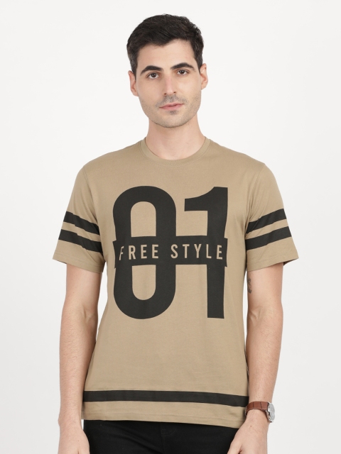 

ANTHEM Men Beige Printed Round Neck T-shirt