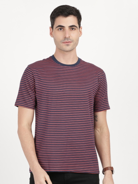 

ANTHEM Men Red & Navy Blue Striped Round Neck T-shirt