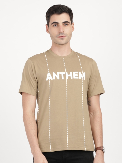 

ANTHEM Men Beige Striped Round Neck T-shirt