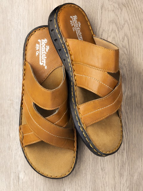 

The Roadster Lifestyle Co Men Tan Brown Leather Casual Comfort Sandals