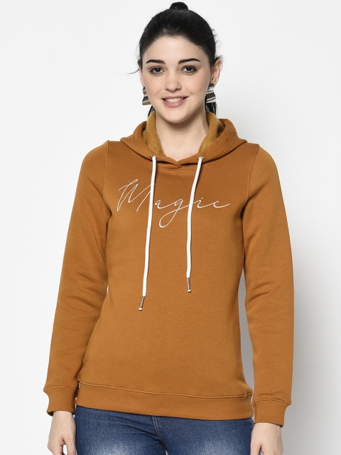 

Trufit Women Mustard Printed Hooded Sweatshirt