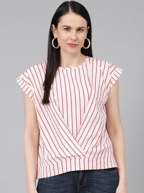 

Provogue Women White & Red Striped Wrap Top