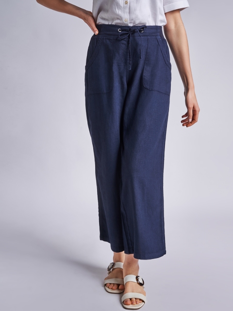 

AND Women Blue Flared Regular Trousers