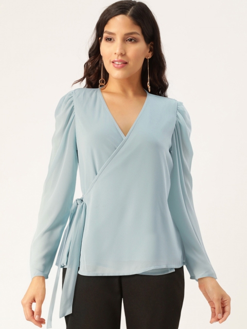 

AND Women Blue Solid Wrap Top