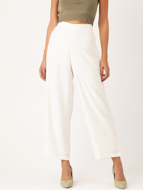 

AND Women White Solid Regular Trousers