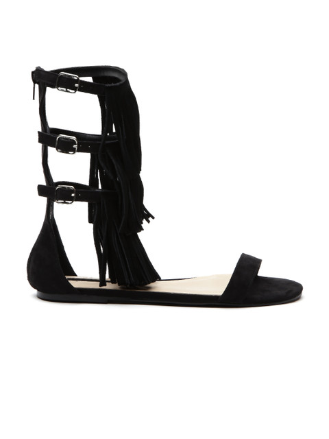 

FOREVER 21 Women Black Fringed Flats