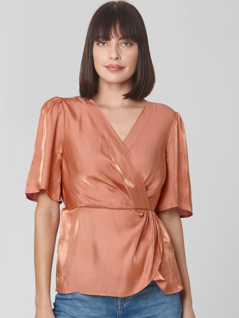 

Vero Moda Women Peach-Coloured Solid Wrap Top