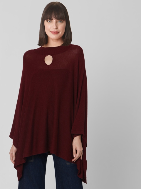 

Vero Moda Women Burgundy Solid Poncho Sweater with Keyhole Neck