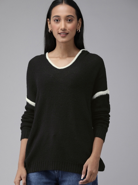 

Vero Moda Women Black Solid Hooded Pullover Sweater