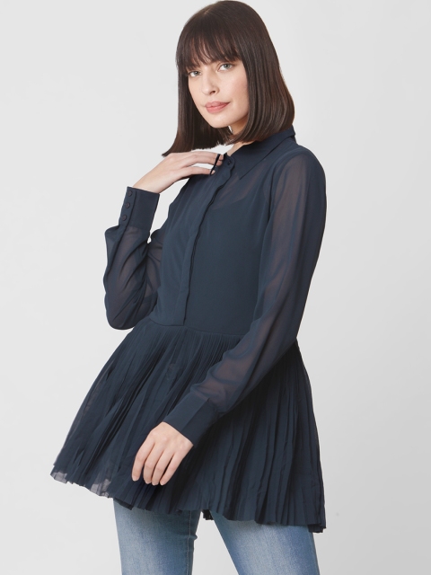 

Vero Moda Women Navy Blue Accordion Pleated Solid Top