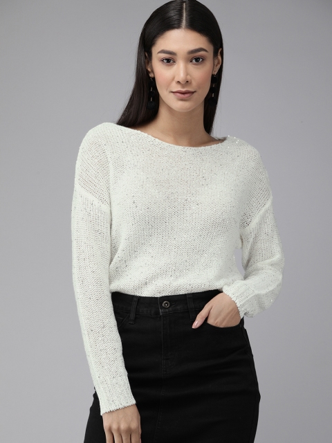 

Vero Moda Women White Self Design Pullover Sweater
