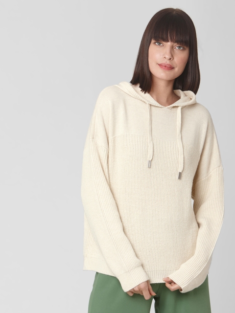 

Vero Moda Women Off-White Solid Hooded Pullover Sweater