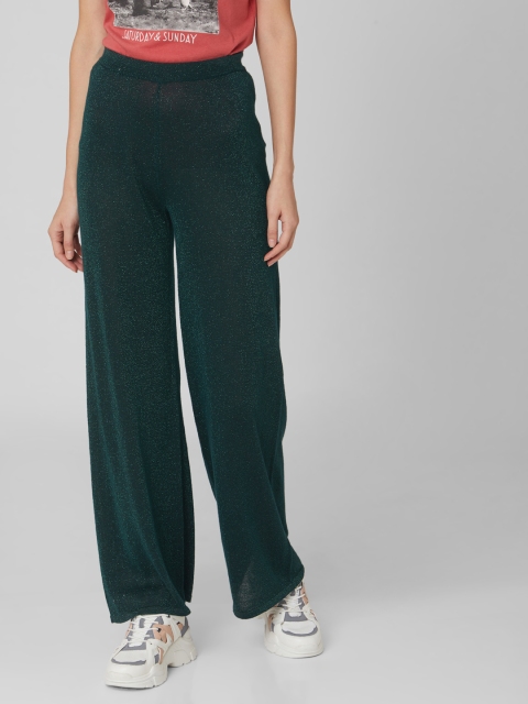 

Vero Moda Women Green Solid Parallel Trousers With Shimmer Effect