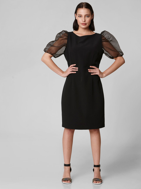 

Vero Moda Women Black Solid Puff Sleeve Sheath Dress