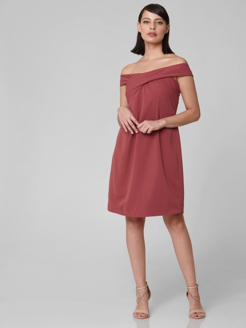 

Vero Moda Marquee Collection Marquee Women Maroon Solid Sheath Off-Shoulder Dress