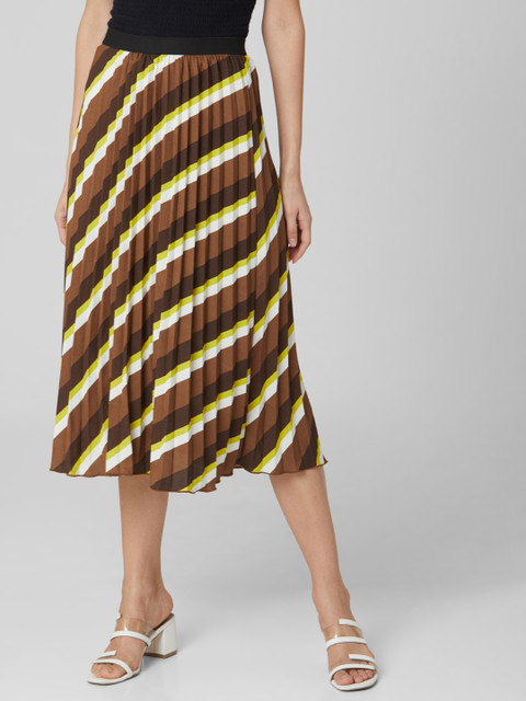 

Vero Moda Brown & White Acordian Pleated A-Line Midi Skirt