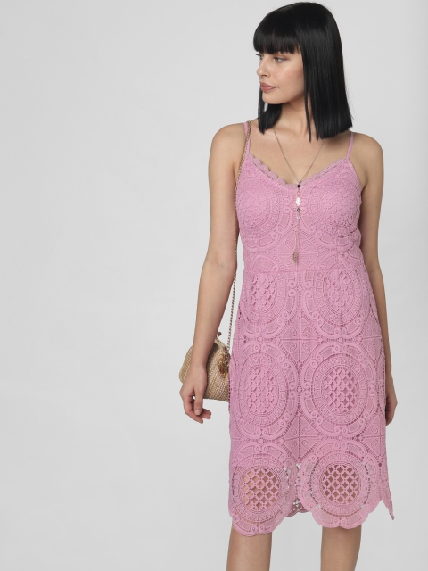 

Vero Moda Marquee Women Pink Schiffli Embroidered Sheath Dress