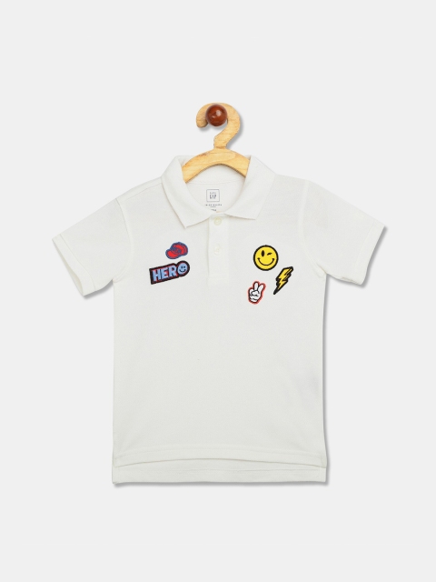 

GAP Boys White Printed Polo Collar T-shirt