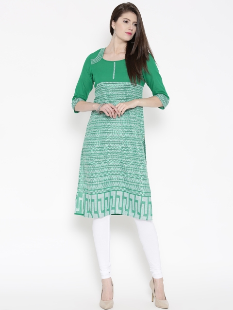 

Aurelia Green & Off-White Woven Design Kurta