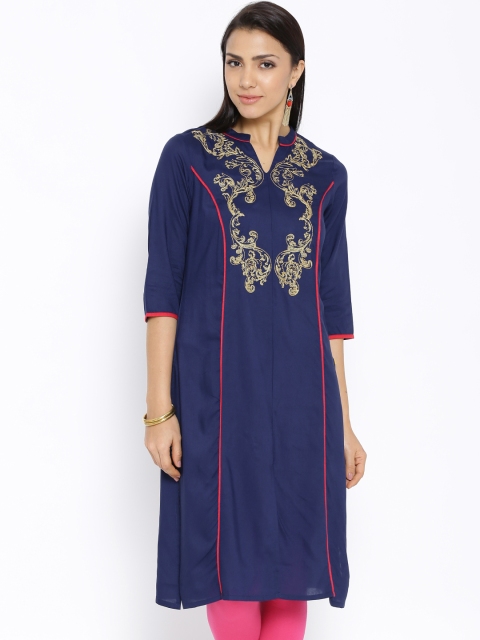 

Aurelia Blue Panelled Embroidered Kurta