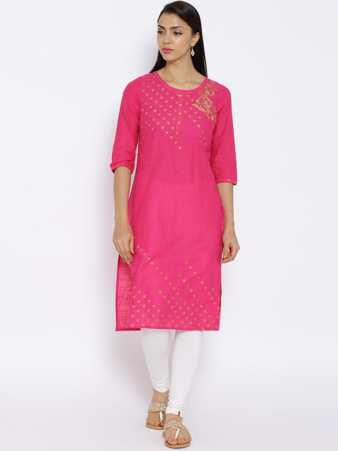 

Aurelia Pink Printed Kurta with Embroidered Detail