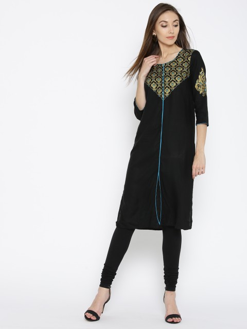

Aurelia Black Printed Panelled Kurta