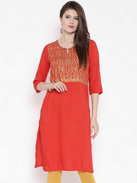 

Aurelia Coral Red Printed Kurta
