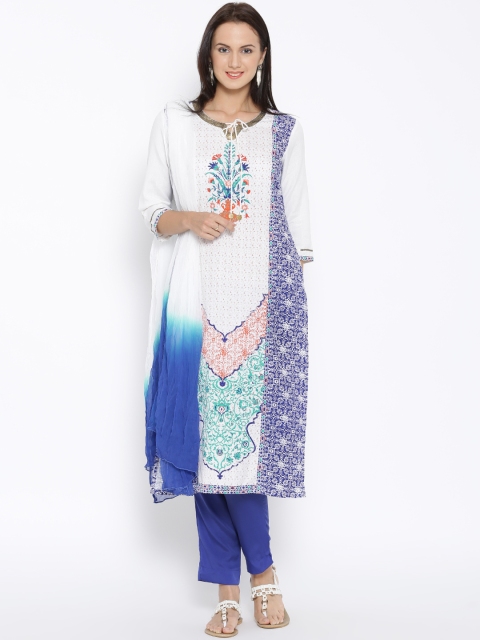 

Aurelia Off-White & Blue Linen Printed Kurta with Trousers & Dupatta