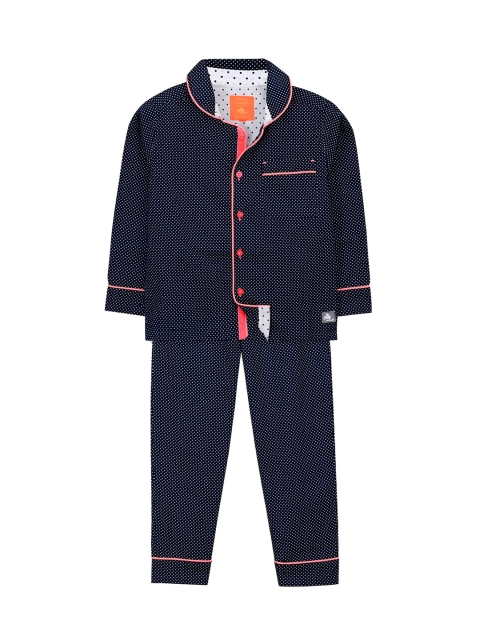 

Cherry Crumble Kids Blue & White Polka Dots Printed Night suit